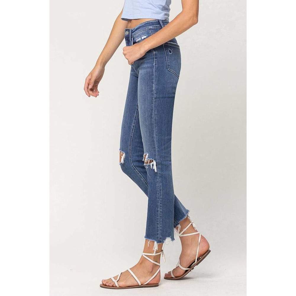 Flying Monkey Holly High Rise Distressed Hem Ankle Slim Straight Jeans - Picture 7 of 9